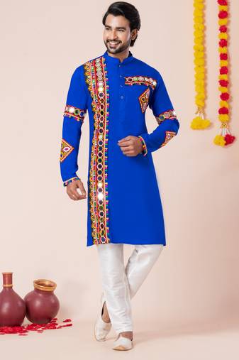 Blue pure rayon navratri special premium designer kurta pyjama