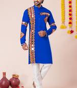 Blue pure rayon navratri special premium designer kurta pyjama