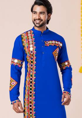 Blue pure rayon navratri special premium designer kurta pyjama 2