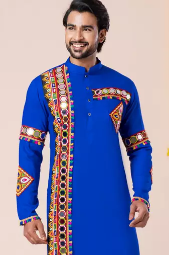 Blue pure rayon navratri special premium designer kurta pyjama