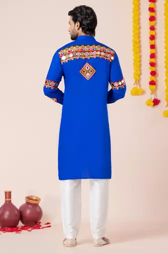 Blue pure rayon navratri special premium designer kurta pyjama