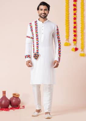 White pure rayon navratri special premium designer kurta pyjama 1