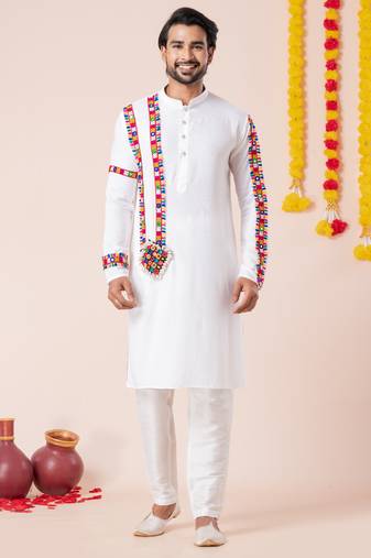White pure rayon navratri special premium designer kurta pyjama