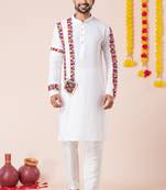 White pure rayon navratri special premium designer kurta pyjama
