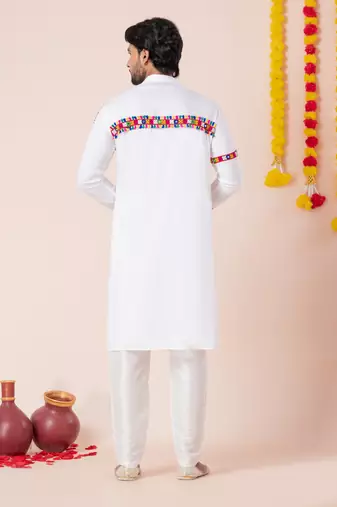 White pure rayon navratri special premium designer kurta pyjama