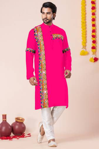 Pink pure rayon navratri special premium designer kurta pyjama