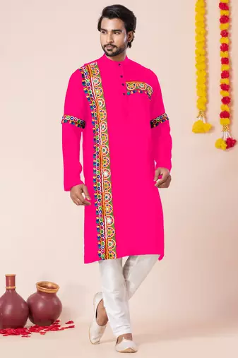 Pink pure rayon navratri special premium designer kurta pyjama