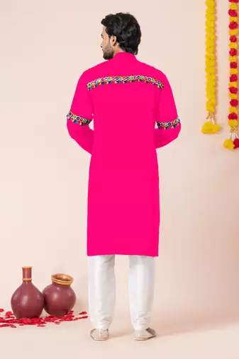 Pink pure rayon navratri special premium designer kurta pyjama