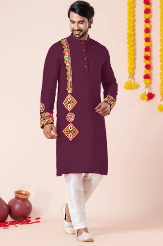 Wine pure rayon navratri special premium designer kurta pyjama