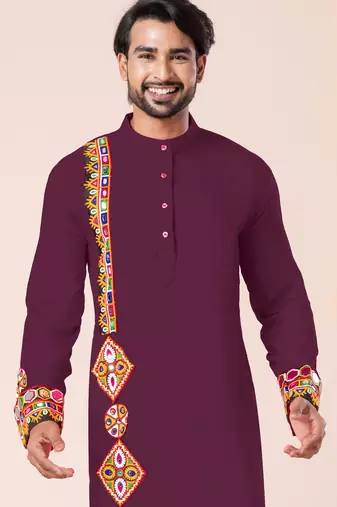 Wine pure rayon navratri special premium designer kurta pyjama