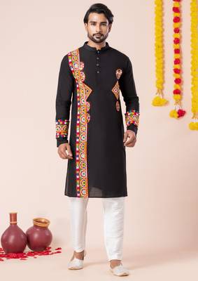 Black pure rayon navratri special premium designer kurta pyjama 1