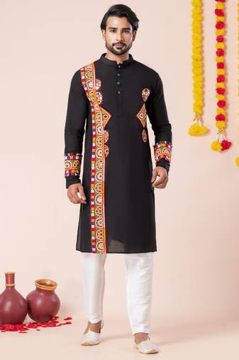 Black pure rayon navratri special premium designer kurta pyjama