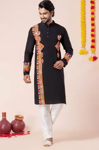 Black pure rayon navratri special premium designer kurta pyjama