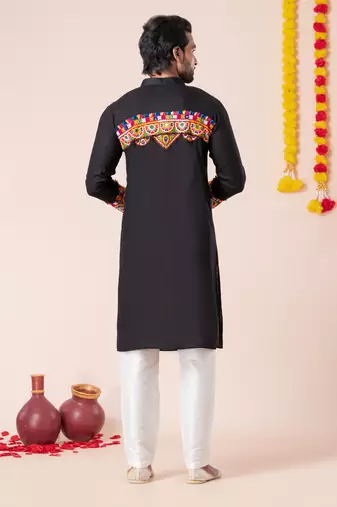 Black pure rayon navratri special premium designer kurta pyjama