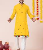 Yellow pure rayon navratri special premium designer kurta pyjama