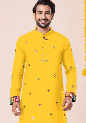 Yellow pure rayon navratri special premium designer kurta pyjama 2
