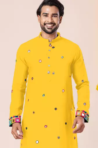 Yellow pure rayon navratri special premium designer kurta pyjama