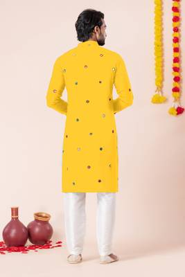 Yellow pure rayon navratri special premium designer kurta pyjama 3
