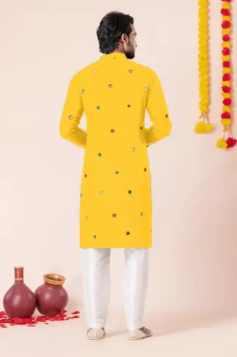 Yellow pure rayon navratri special premium designer kurta pyjama