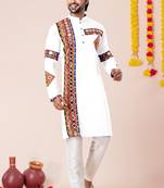 White pure rayon navratri special premium designer kurta pyjama