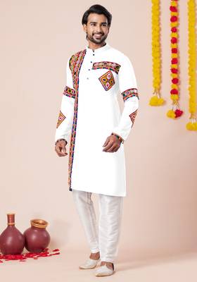 White pure rayon navratri special premium designer kurta pyjama 2