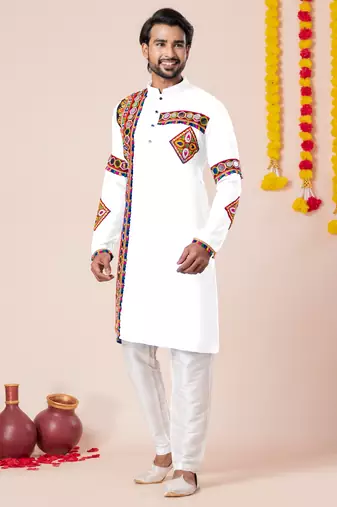 White pure rayon navratri special premium designer kurta pyjama