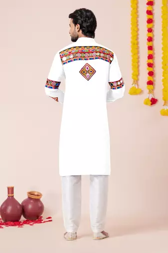 White pure rayon navratri special premium designer kurta pyjama