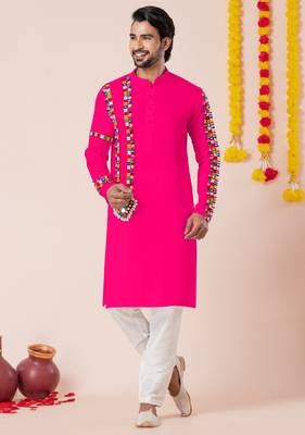 Pink pure rayon navratri special premium designer kurta pyjama 1