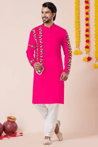 Pink pure rayon navratri special premium designer kurta pyjama