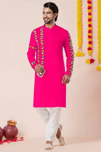 Pink pure rayon navratri special premium designer kurta pyjama