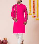 Pink pure rayon navratri special premium designer kurta pyjama