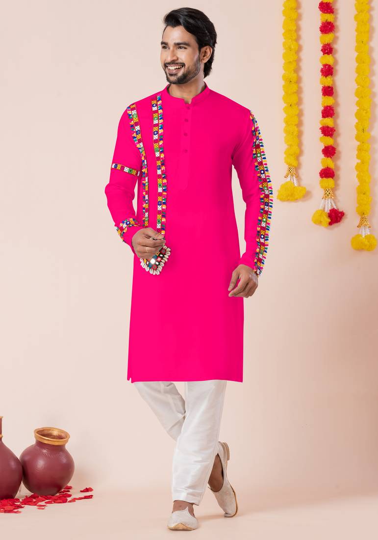 Pink pure rayon navratri special premium designer kurta pyjama