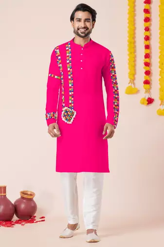 Pink pure rayon navratri special premium designer kurta pyjama
