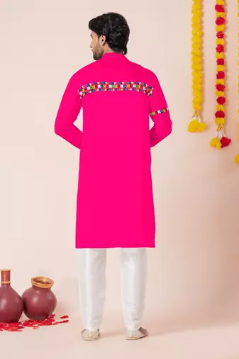 Pink pure rayon navratri special premium designer kurta pyjama