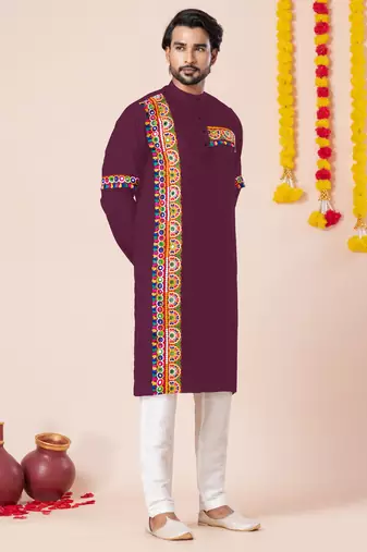 Wine pure rayon navratri special premium designer kurta pyjama