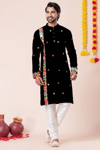 Black pure rayon navratri special premium designer kurta pyjama