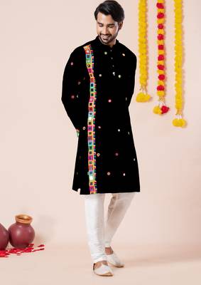 Black pure rayon navratri special premium designer kurta pyjama 2