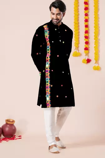 Black pure rayon navratri special premium designer kurta pyjama