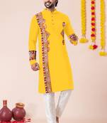 Yellow pure rayon navratri special premium designer kurta pyjama