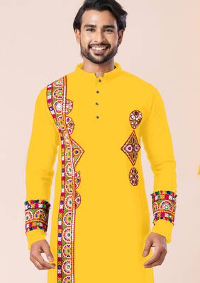 Yellow pure rayon navratri special premium designer kurta pyjama 2