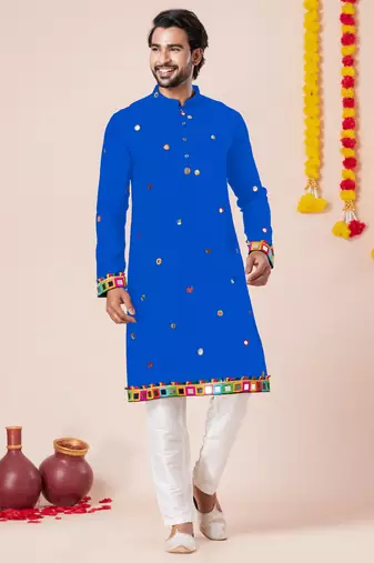 Blue pure rayon navratri special premium designer kurta pyjama