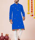 Blue pure rayon navratri special premium designer kurta pyjama