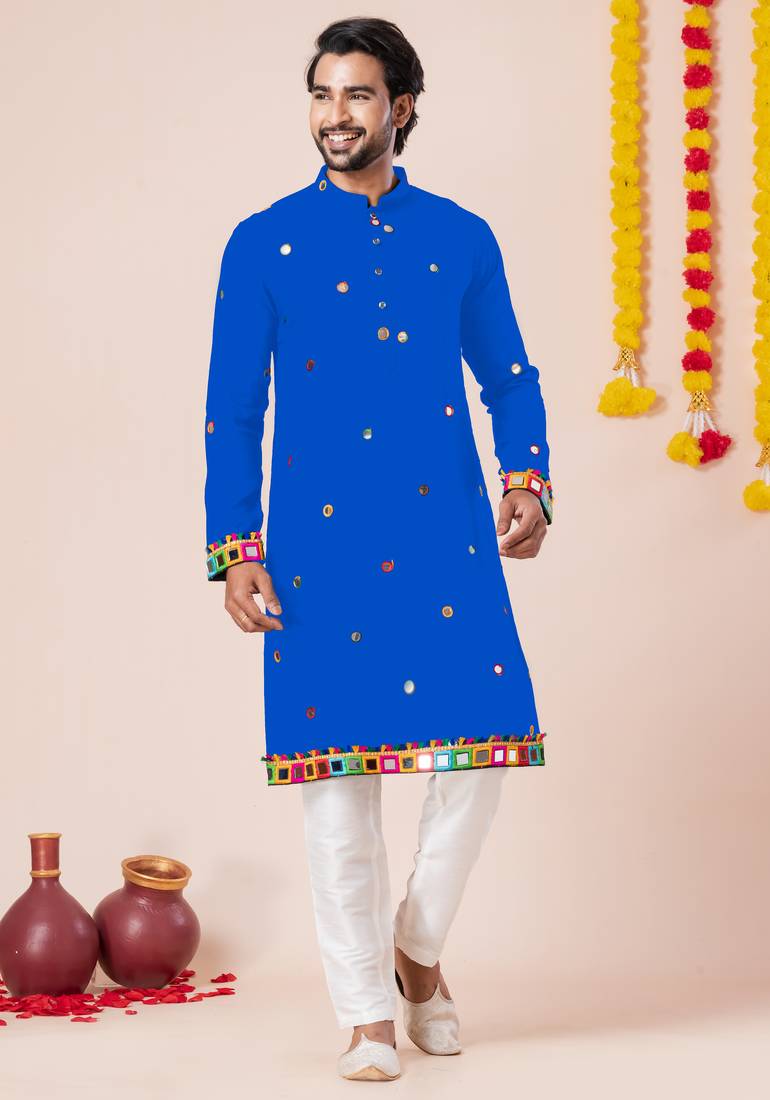 Blue pure rayon navratri special premium designer kurta pyjama