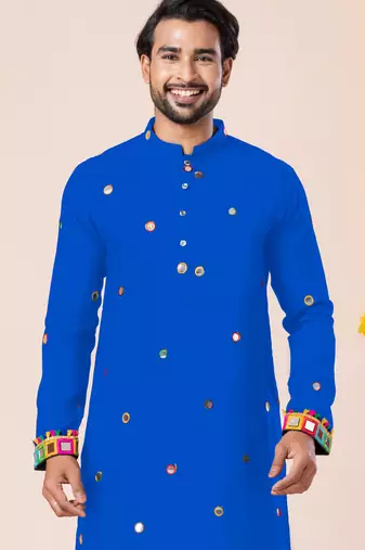Blue pure rayon navratri special premium designer kurta pyjama