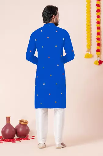 Blue pure rayon navratri special premium designer kurta pyjama