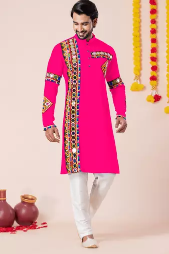 Pink pure rayon navratri special premium designer kurta pyjama