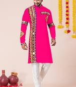 Pink pure rayon navratri special premium designer kurta pyjama