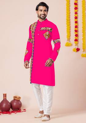 Pink pure rayon navratri special premium designer kurta pyjama 2
