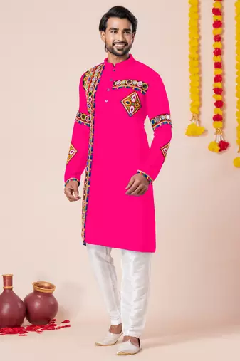 Pink pure rayon navratri special premium designer kurta pyjama