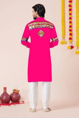 Pink pure rayon navratri special premium designer kurta pyjama 3